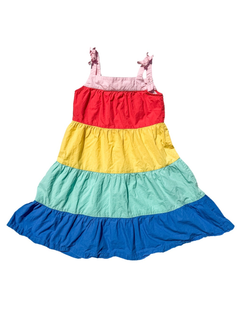 Hanna Andersson Rainbow Tiered Colorblock Twirl Sundress 120 6-7 Girls Dress GUC